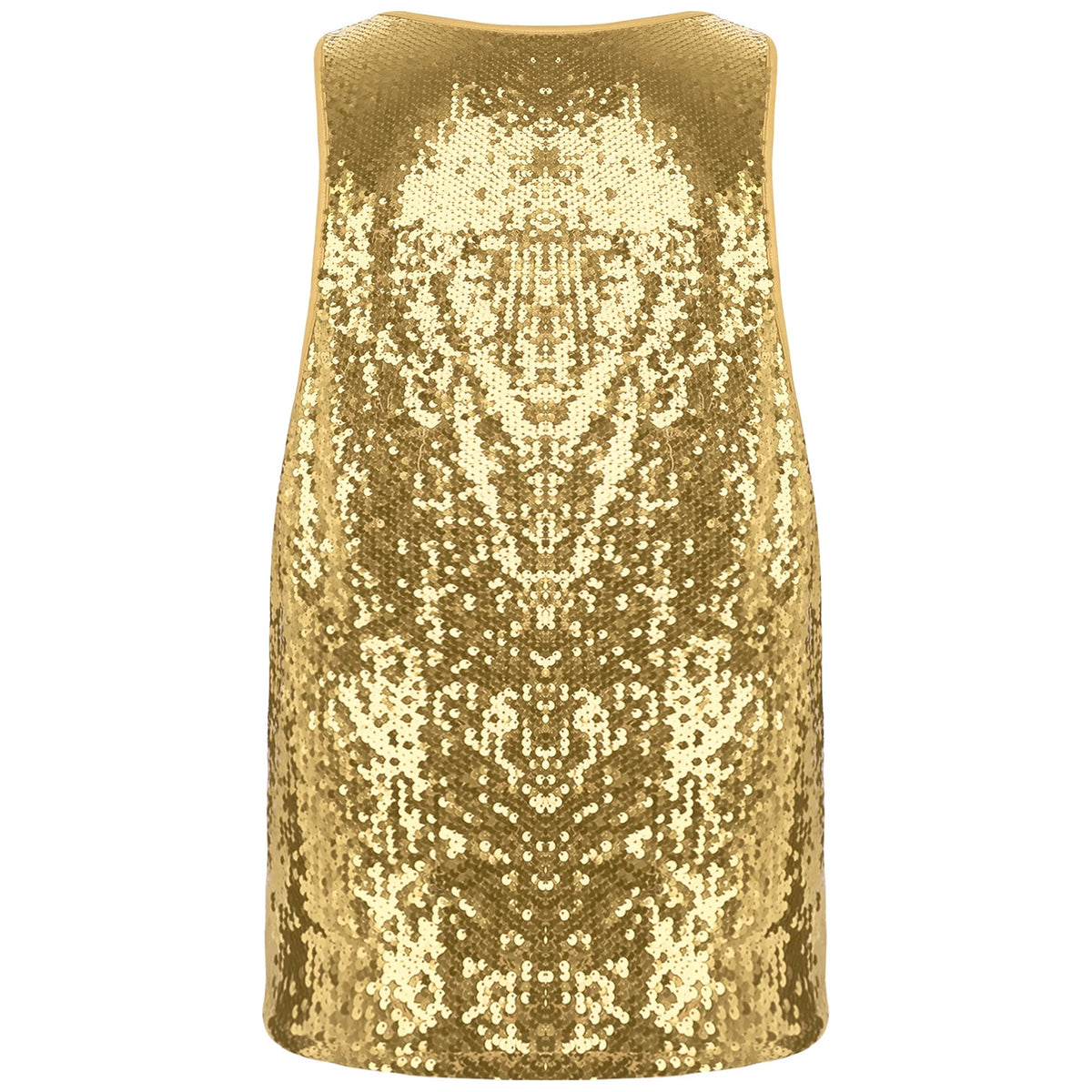 a flat lay of Gold Bourbon Street Tease Deep Scoop Sequin Tank - pridevoyageshop.com - gay men's fashion, clubwear, party outfit
