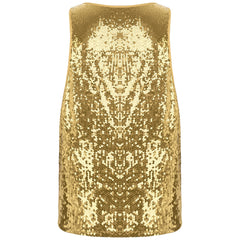 a flat lay of Gold Bourbon Street Tease Deep Scoop Sequin Tank - pridevoyageshop.com - gay men's fashion, clubwear, party outfit
