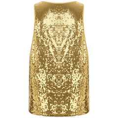 a flat lay of Gold Bourbon Street Tease Deep Scoop Sequin Tank - pridevoyageshop.com - gay men's fashion, clubwear, party outfit
