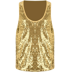 a flat lay of Gold Bourbon Street Tease Deep Scoop Sequin Tank - pridevoyageshop.com - gay men's fashion, clubwear, party outfit
