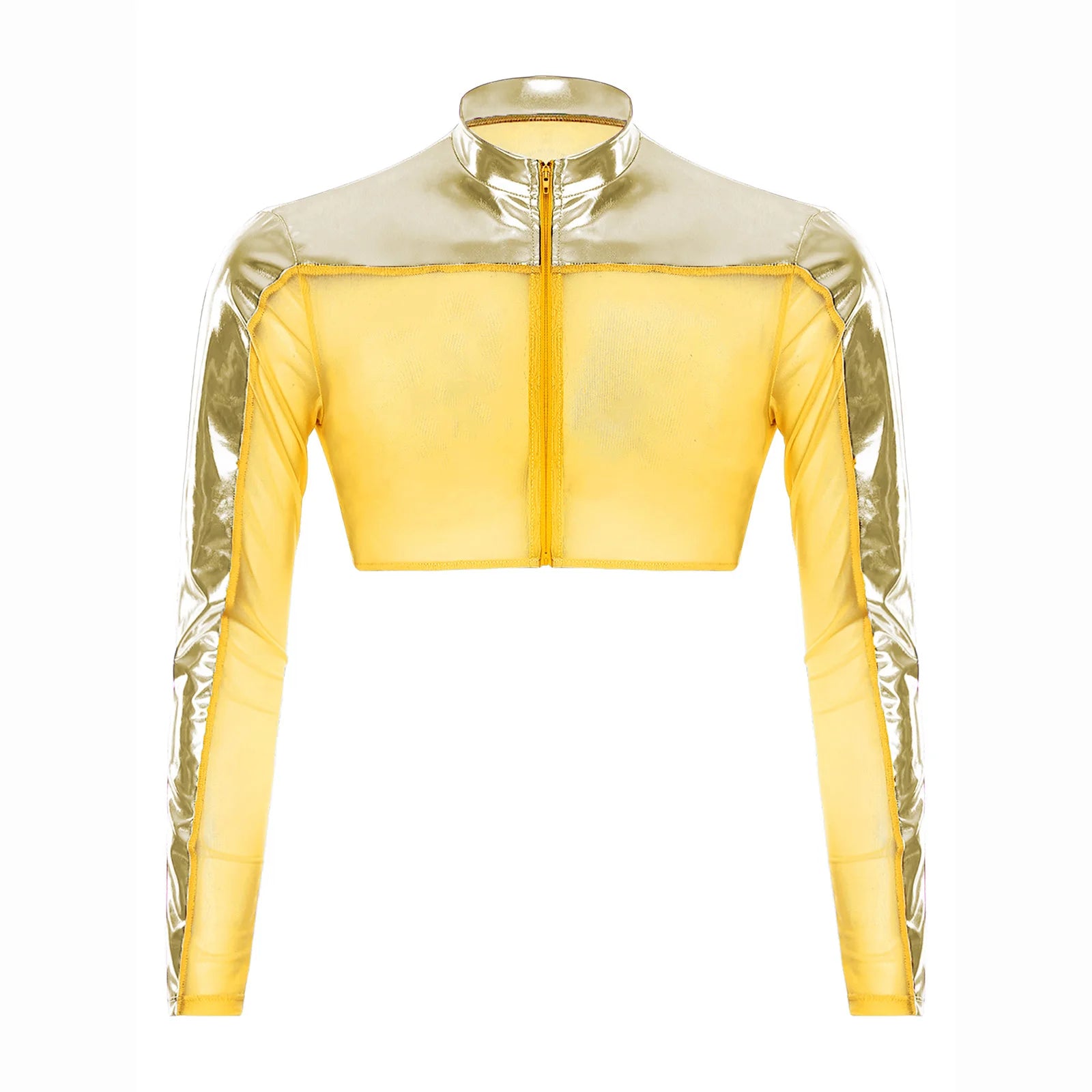 a flat lay of Gold Hyperstrike Crop Jacket - pridevoyageshop.com - gay men's fashion, clubwear, party outfit
