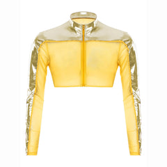 a flat lay of Gold Hyperstrike Crop Jacket - pridevoyageshop.com - gay men's fashion, clubwear, party outfit
