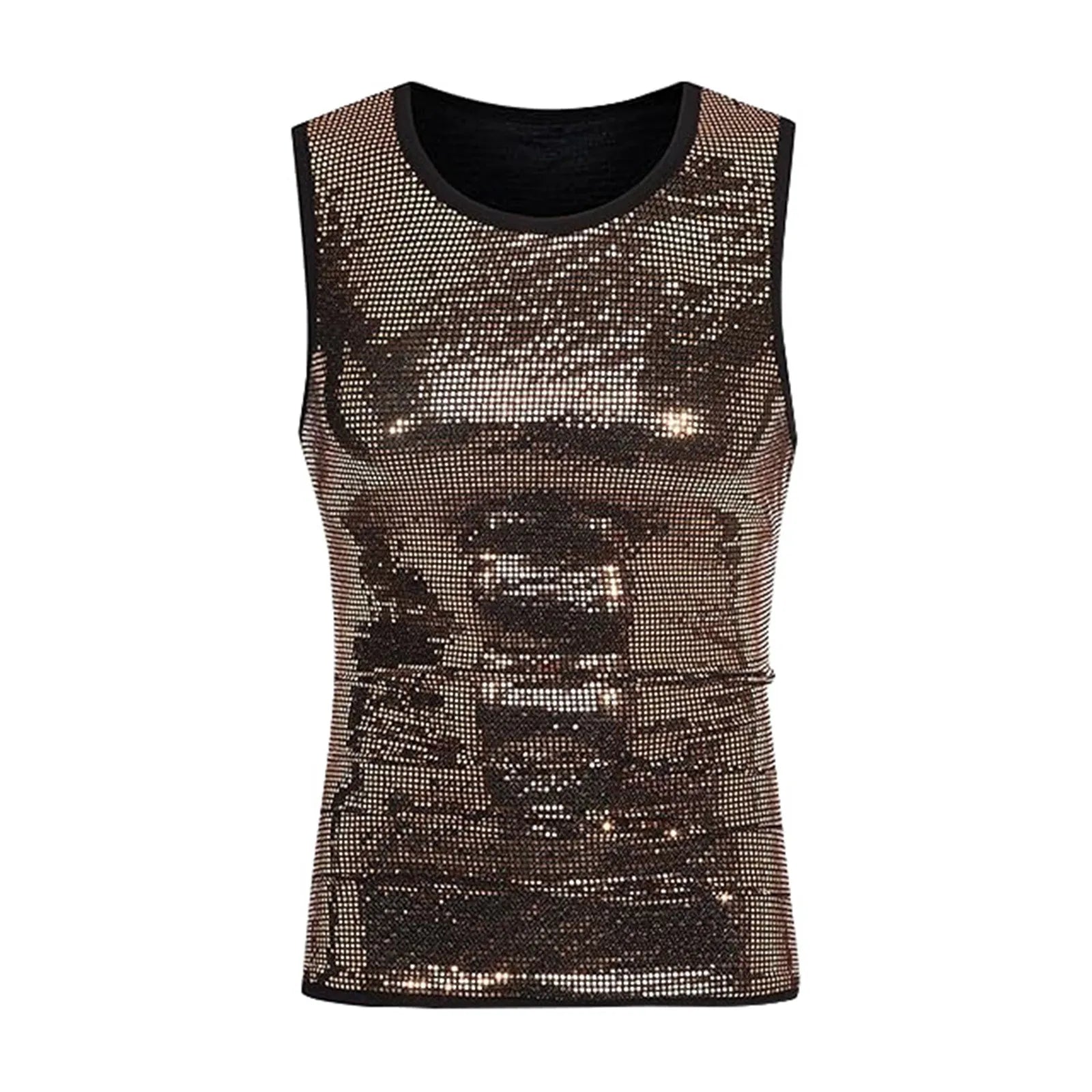 a flat lay of Gold Last Call Sequin Tank - pridevoyageshop.com - gay men's fashion, clubwear, party outfit
