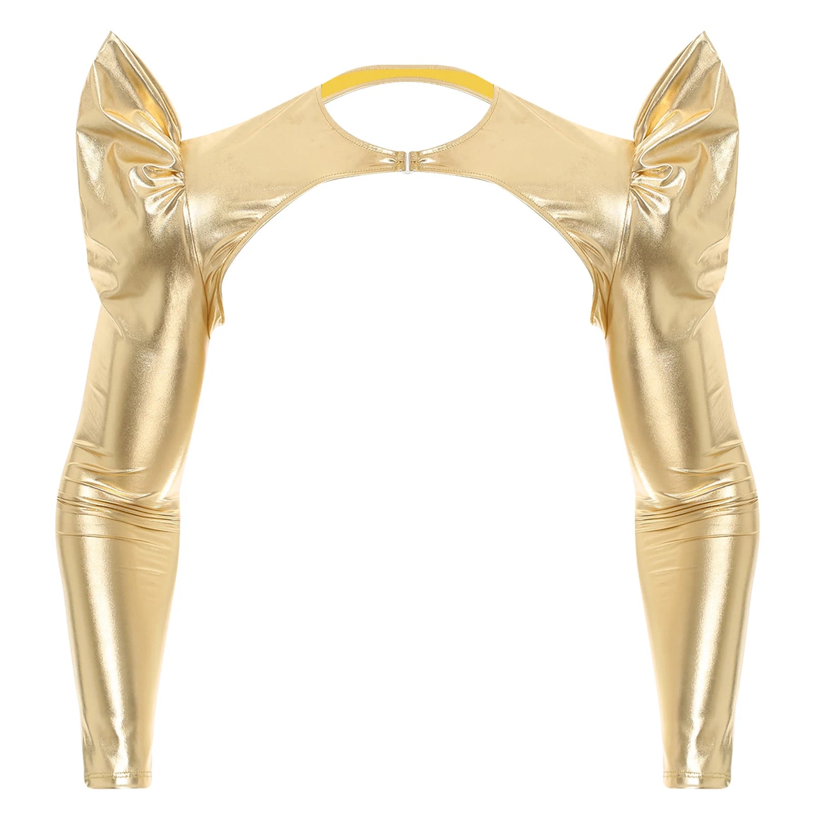 a flat lay of Gold Pop Rocket Metallic Shiny Crop Top - pridevoyageshop.com - gay men's fashion, clubwear, party outfit
