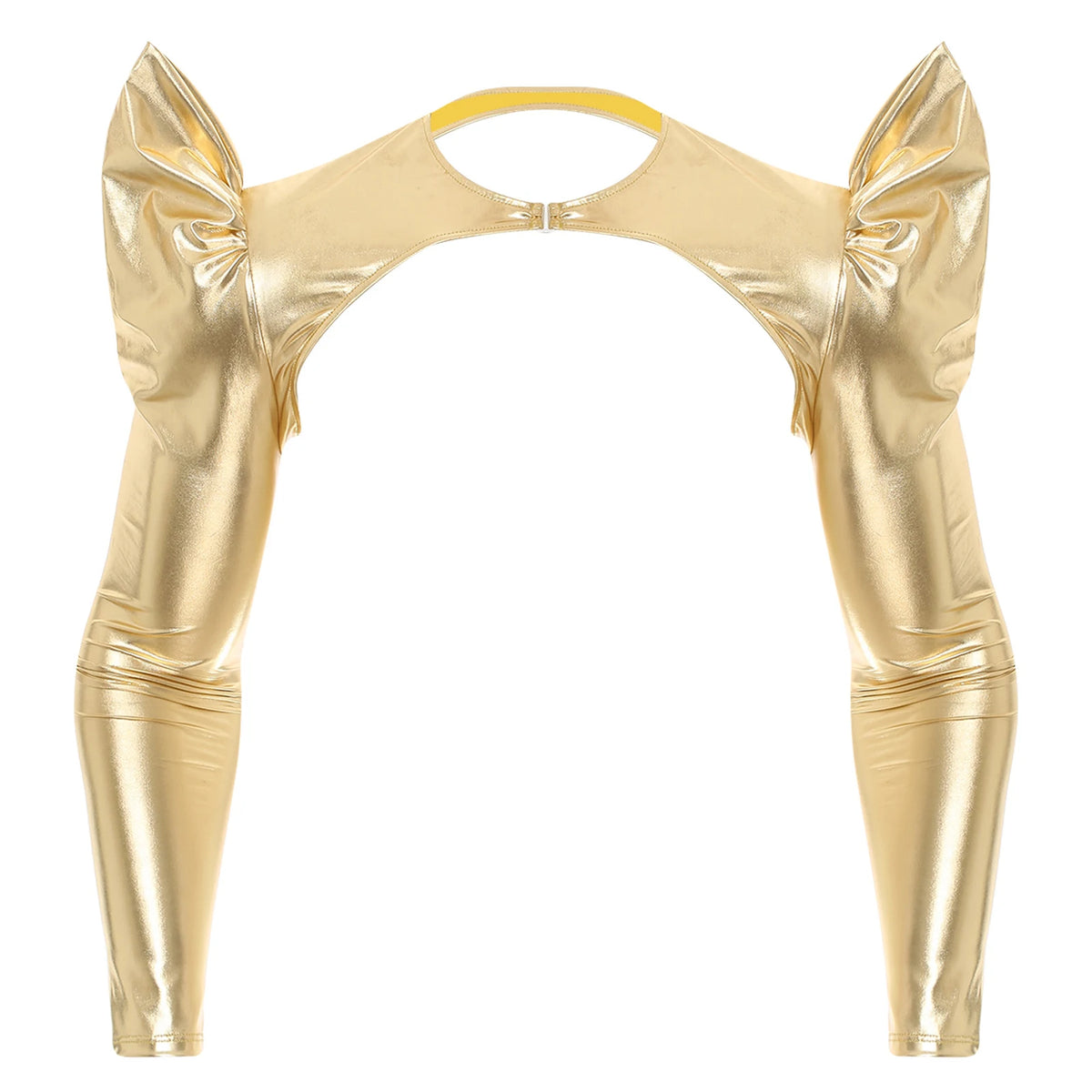 a flat lay of Gold Pop Rocket Metallic Shiny Crop Top - pridevoyageshop.com - gay men's fashion, clubwear, party outfit

