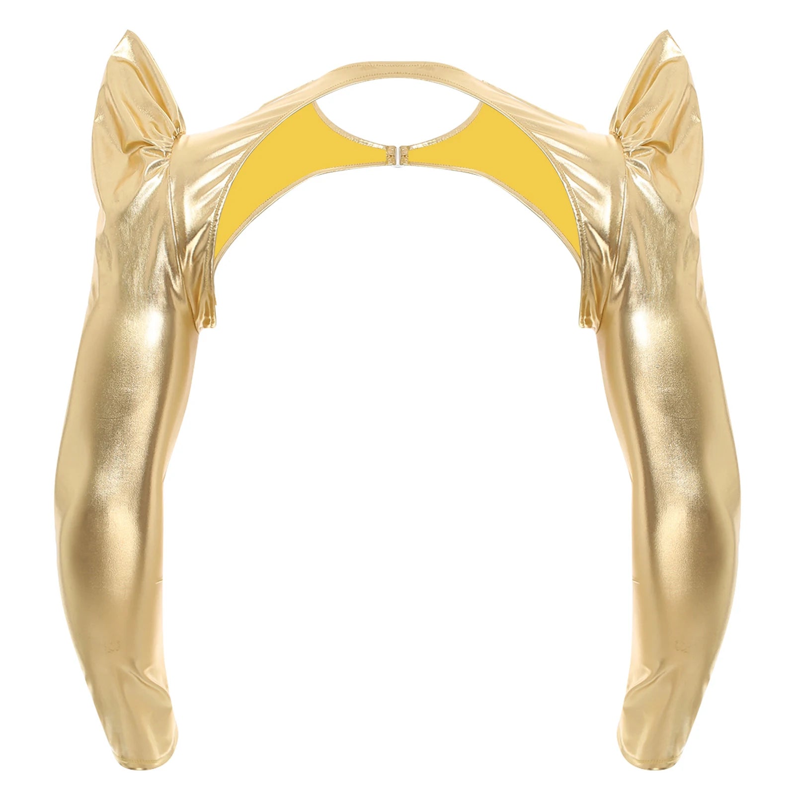 a flat lay of Gold Pop Rocket Metallic Shiny Crop Top - pridevoyageshop.com - gay men's fashion, clubwear, party outfit
