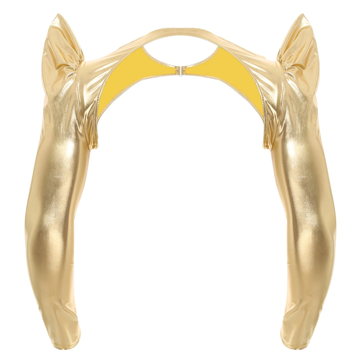 a flat lay of Gold Pop Rocket Metallic Shiny Crop Top - pridevoyageshop.com - gay men's fashion, clubwear, party outfit
