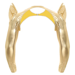 a flat lay of Gold Pop Rocket Metallic Shiny Crop Top - pridevoyageshop.com - gay men's fashion, clubwear, party outfit
