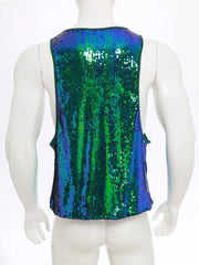a flat lay of Green Bourbon Street Tease Deep Scoop Sequin Tank - pridevoyageshop.com - gay men's fashion, clubwear, party outfit
