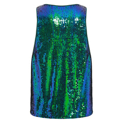 a flat lay of Green Bourbon Street Tease Deep Scoop Sequin Tank - pridevoyageshop.com - gay men's fashion, clubwear, party outfit
