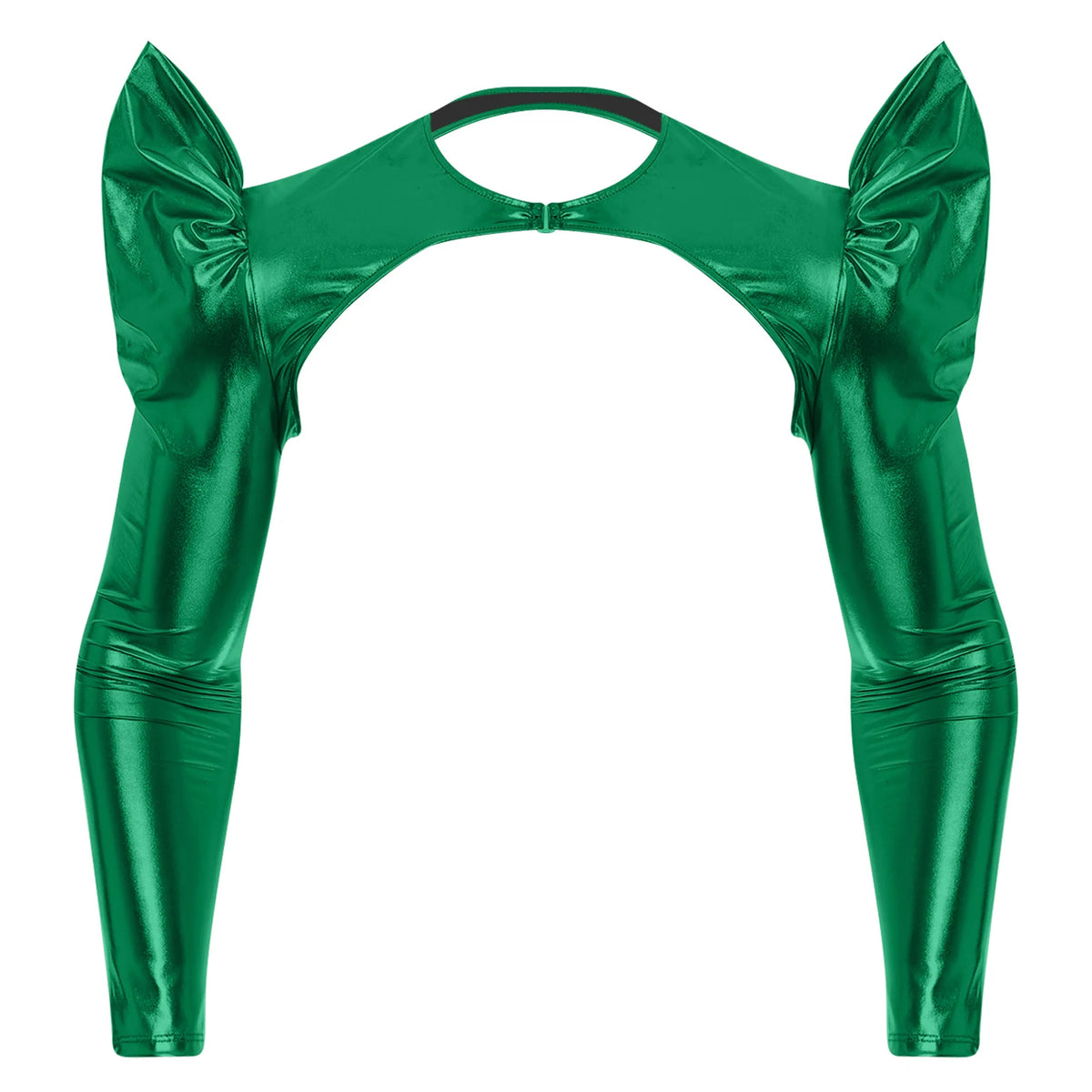 a flat lay of Green Pop Rocket Metallic Shiny Crop Top - pridevoyageshop.com - gay men's fashion, clubwear, party outfit
