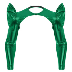 a flat lay of Green Pop Rocket Metallic Shiny Crop Top - pridevoyageshop.com - gay men's fashion, clubwear, party outfit
