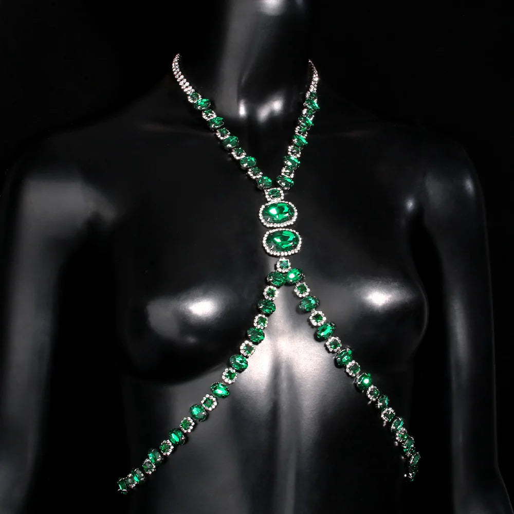 a flat lay of Gunmetal Emerald City Showgirl Gem Harness - pridevoyageshop.com - gay men's harness, fetish gear, rave outfit

