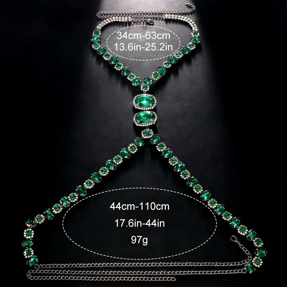 a flat lay of Gunmetal Emerald City Showgirl Gem Harness - pridevoyageshop.com - gay men's harness, fetish gear, rave outfit
