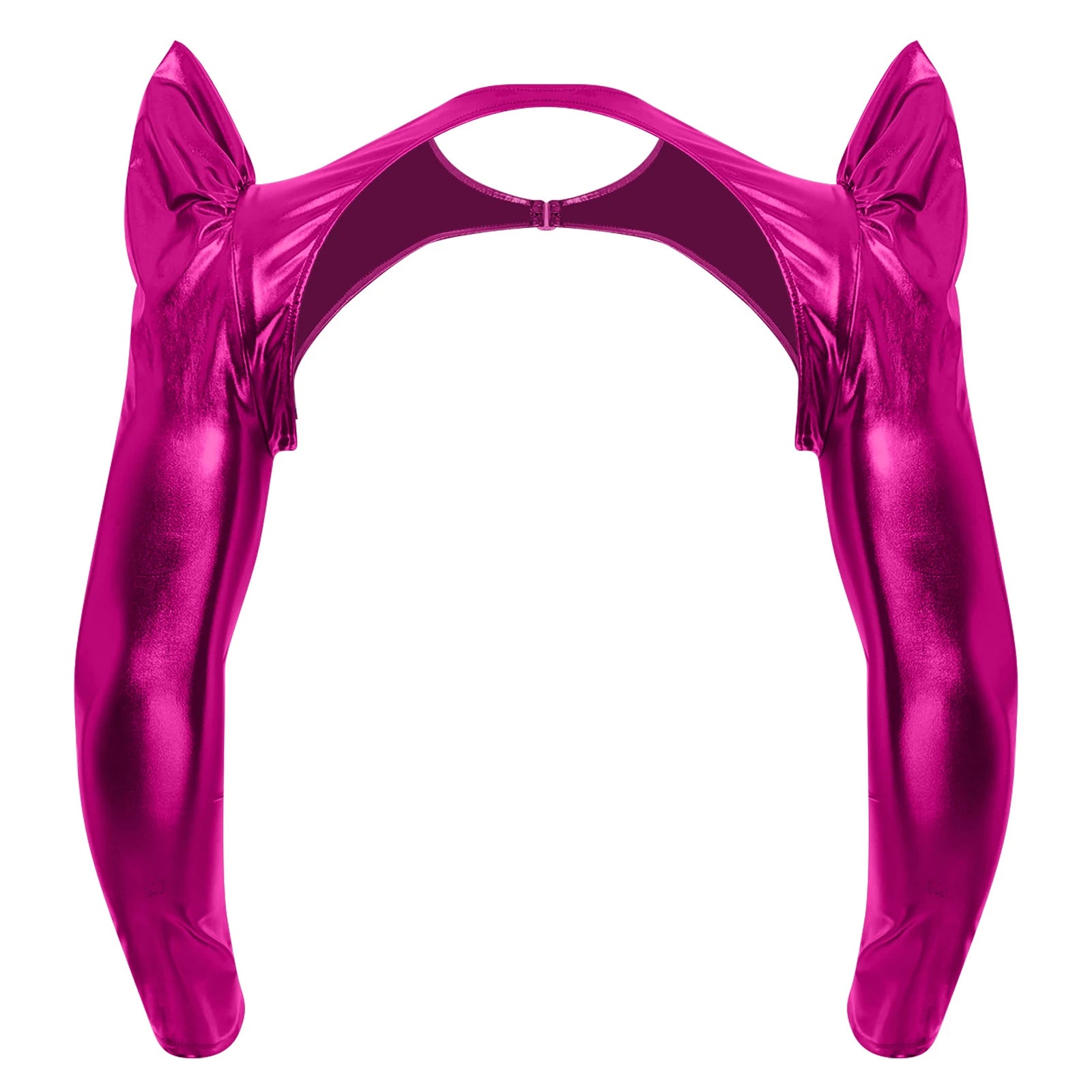 a flat lay of Hot Pink Pop Rocket Metallic Shiny Crop Top - pridevoyageshop.com - gay men's fashion, clubwear, party outfit
