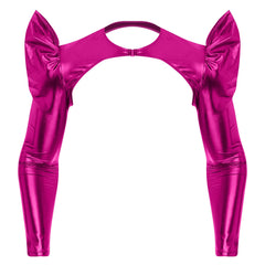 a flat lay of Hot Pink Pop Rocket Metallic Shiny Crop Top - pridevoyageshop.com - gay men's fashion, clubwear, party outfit
