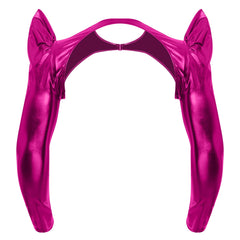 a flat lay of Hot Pink Pop Rocket Metallic Shiny Crop Top - pridevoyageshop.com - gay men's fashion, clubwear, party outfit
