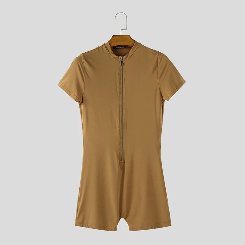 a flat lay of Light Brown Ramrod V‑Zip Bodysuit - pridevoyageshop.com - gay men's lingerie, bodywear, fetish wear
