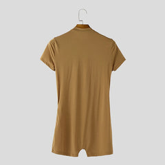 a flat lay of Light Brown Ramrod V‑Zip Bodysuit - pridevoyageshop.com - gay men's lingerie, bodywear, fetish wear

