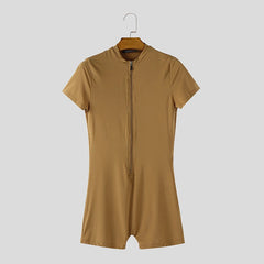 a flat lay of Light Brown Ramrod V‑Zip Bodysuit - pridevoyageshop.com - gay men's lingerie, bodywear, fetish wear
