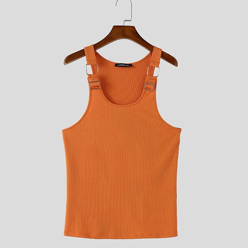 a flat lay of Orange Boystown Buckle Baby Ribbed Tank - pridevoyageshop.com - gay men's fashion, clubwear, party outfit
