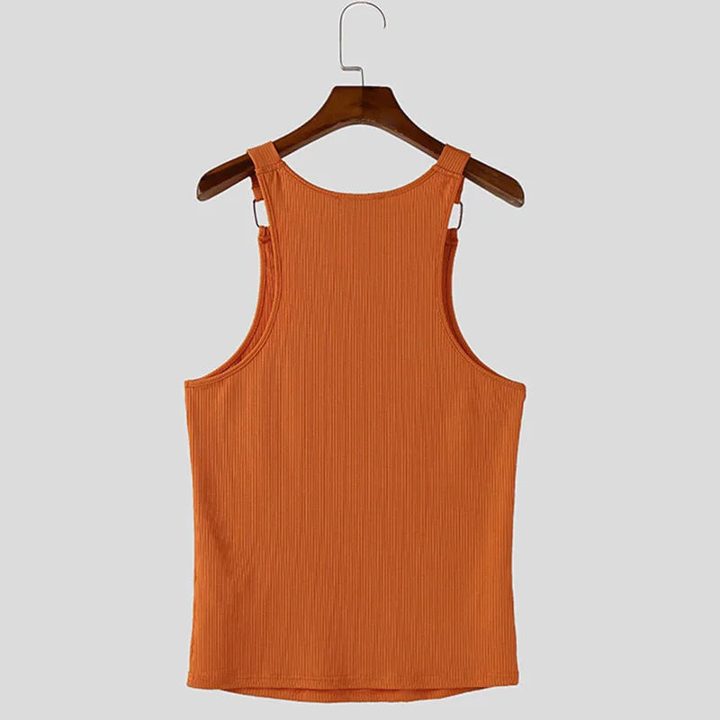 a flat lay of Orange Boystown Buckle Baby Ribbed Tank - pridevoyageshop.com - gay men's fashion, clubwear, party outfit
