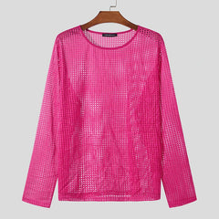 a flat lay of Pink Hook Fishnet Long Sleeve Top - pridevoyageshop.com - gay men's fashion, clubwear, party outfit
