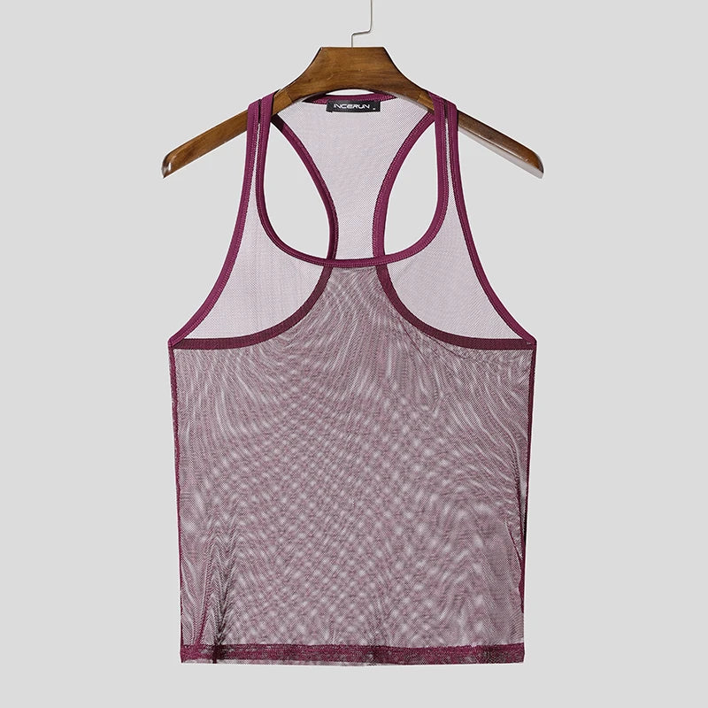 a flat lay of Purple Boys’ Night Party Mesh Tank - pridevoyageshop.com - gay men's fashion, clubwear, party outfit
