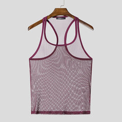 a flat lay of Purple Boys’ Night Party Mesh Tank - pridevoyageshop.com - gay men's fashion, clubwear, party outfit
