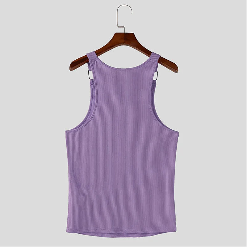 a flat lay of Purple Boystown Buckle Baby Ribbed Tank - pridevoyageshop.com - gay men's fashion, clubwear, party outfit
