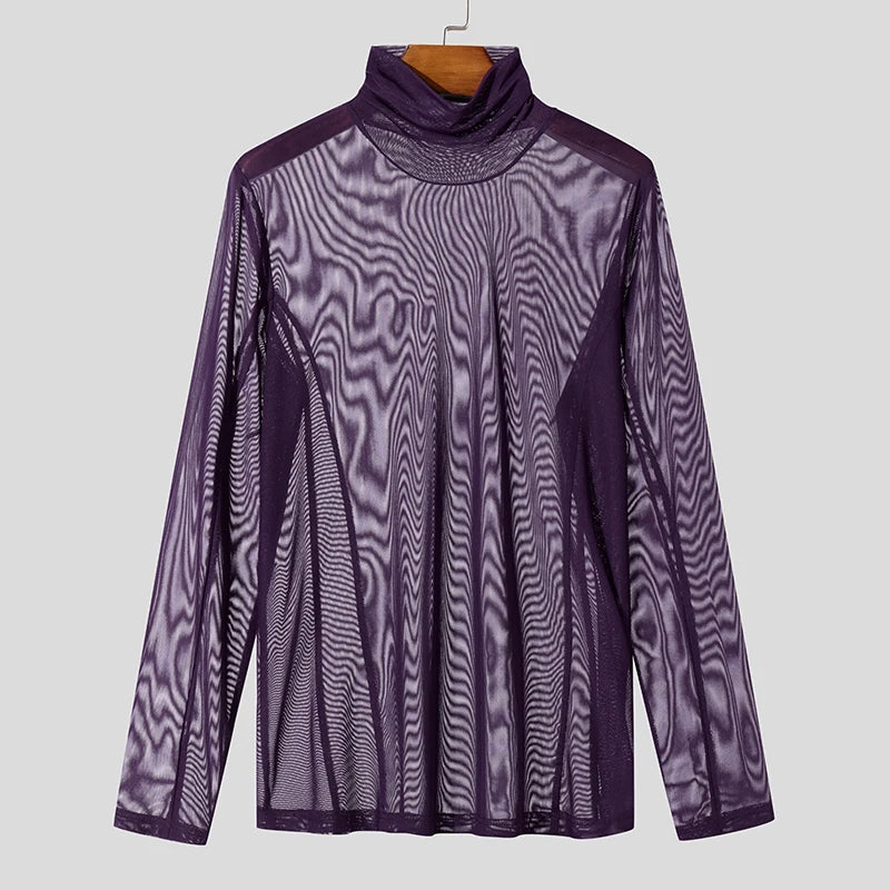 a flat lay of Purple Censored Mesh Turtleneck - pridevoyageshop.com - gay men's fashion, clubwear, party outfit
