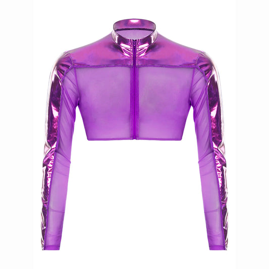 a flat lay of Purple Hyperstrike Crop Jacket - pridevoyageshop.com - gay men's fashion, clubwear, party outfit
