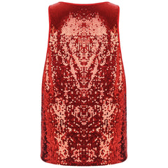 a flat lay of Red Bourbon Street Tease Deep Scoop Sequin Tank - pridevoyageshop.com - gay men's fashion, clubwear, party outfit
