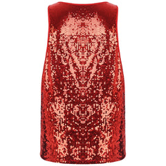 a flat lay of Red Bourbon Street Tease Deep Scoop Sequin Tank - pridevoyageshop.com - gay men's fashion, clubwear, party outfit
