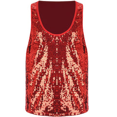 a flat lay of Red Bourbon Street Tease Deep Scoop Sequin Tank - pridevoyageshop.com - gay men's fashion, clubwear, party outfit

