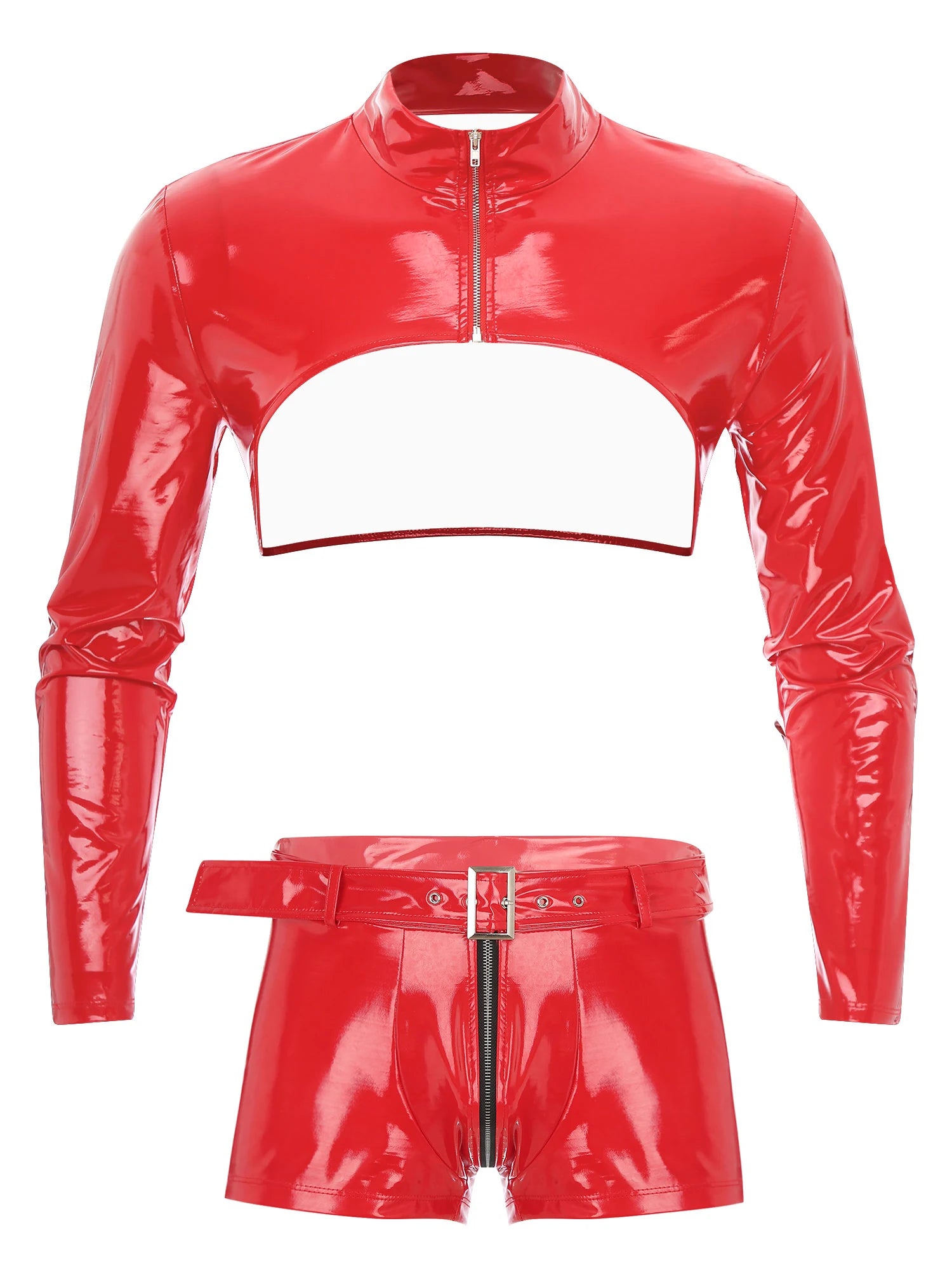 a flat lay of Red Cheer Captain Crotch-Zip Circuit Set - pridevoyageshop.com - gay men's fashion, clubwear, party outfit
