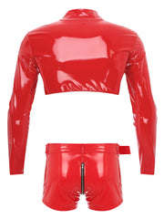 a flat lay of Red Cheer Captain Crotch-Zip Circuit Set - pridevoyageshop.com - gay men's fashion, clubwear, party outfit
