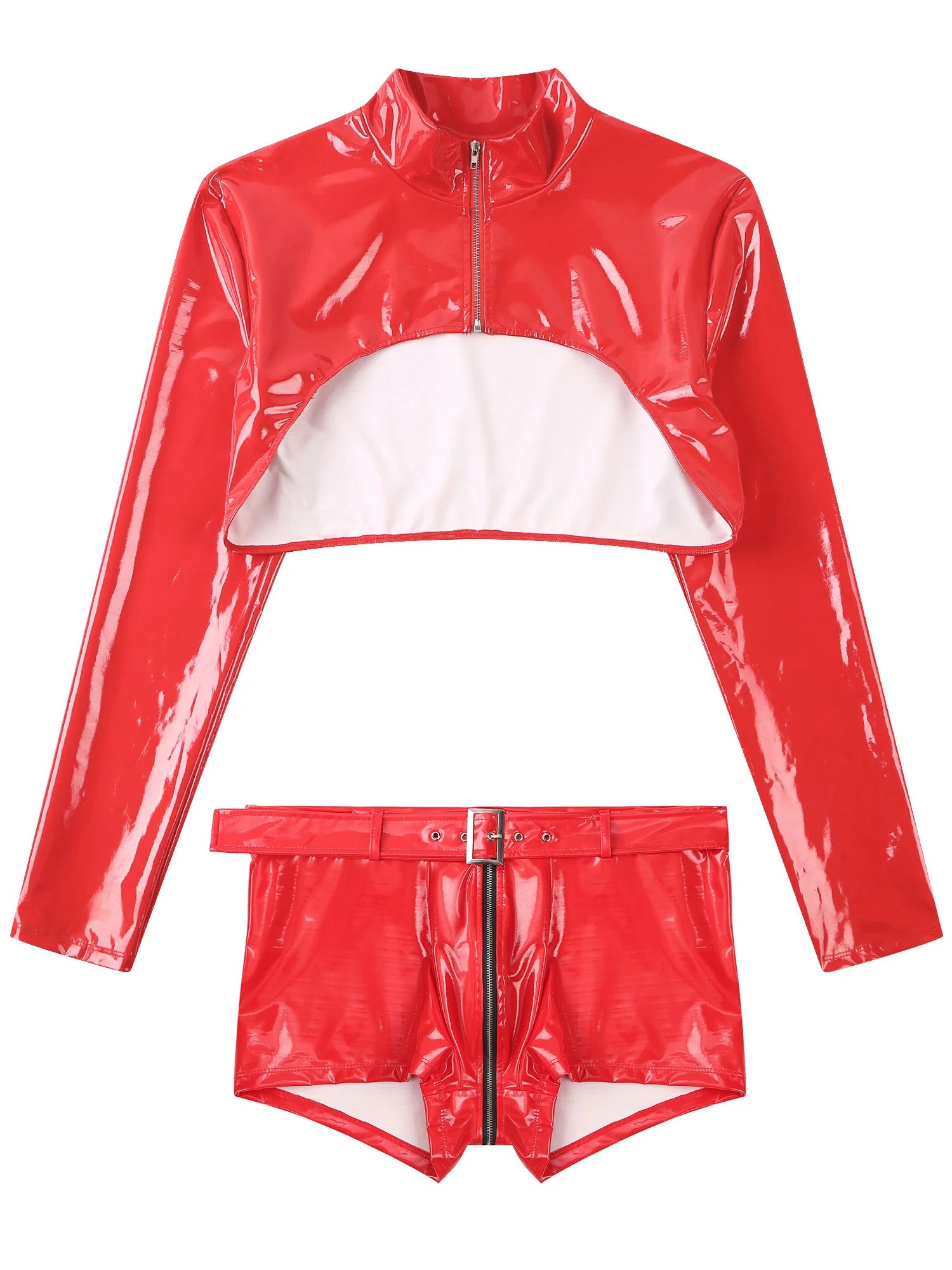 a flat lay of Red Cheer Captain Crotch-Zip Circuit Set - pridevoyageshop.com - gay men's fashion, clubwear, party outfit
