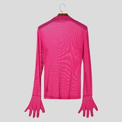 a flat lay of Rose The Center of the Universe Rhinestone Mesh Top - pridevoyageshop.com - gay men's fashion, clubwear, party outfit
