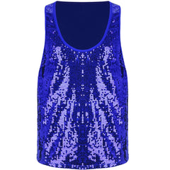 a flat lay of Royal Blue Bourbon Street Tease Deep Scoop Sequin Tank - pridevoyageshop.com - gay men's fashion, clubwear, party outfit
