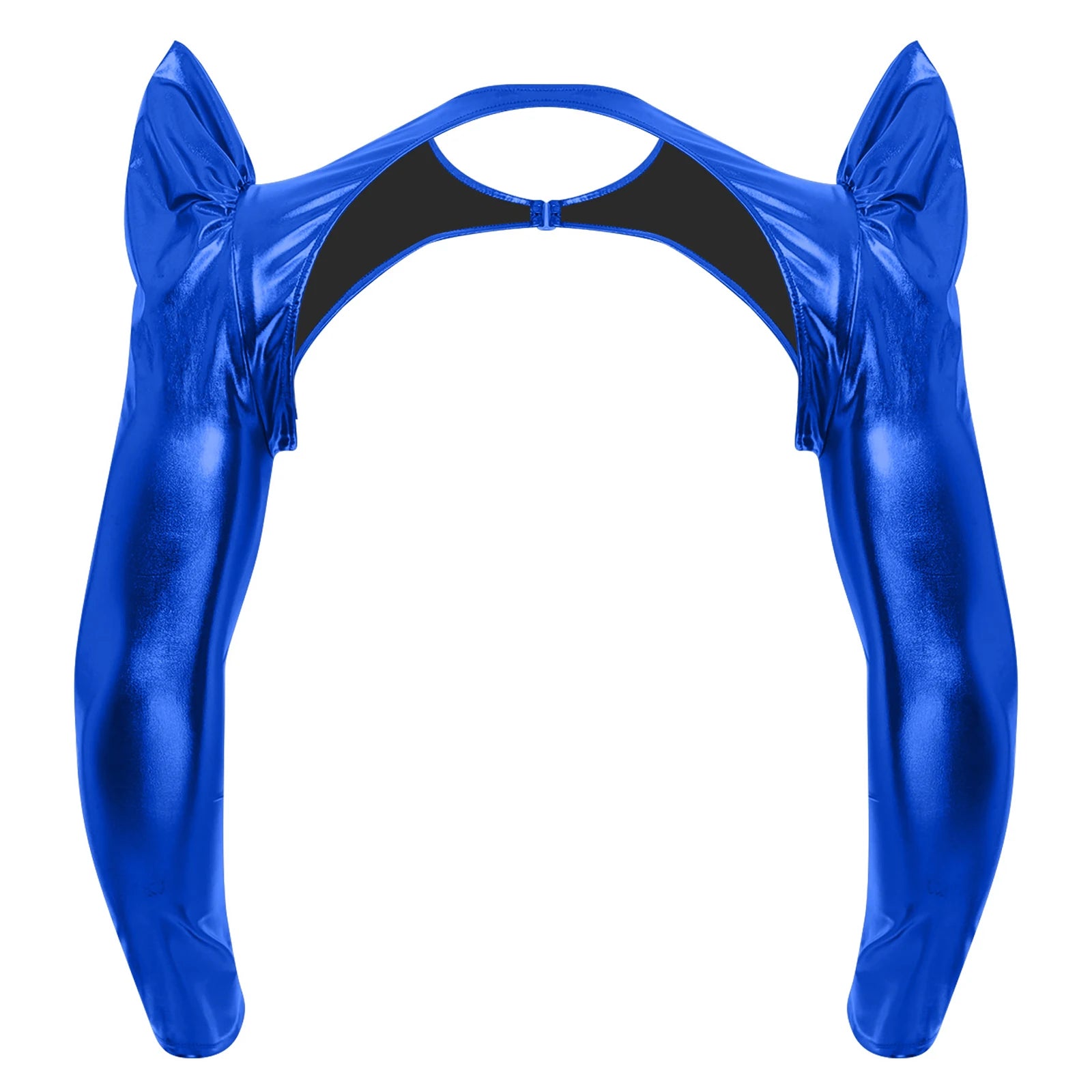 a flat lay of Royal Blue Pop Rocket Metallic Shiny Crop Top - pridevoyageshop.com - gay men's fashion, clubwear, party outfit
