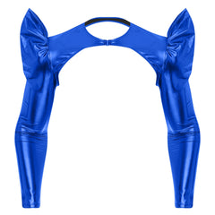 a flat lay of Royal Blue Pop Rocket Metallic Shiny Crop Top - pridevoyageshop.com - gay men's fashion, clubwear, party outfit
