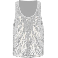 a flat lay of Silver Bourbon Street Tease Deep Scoop Sequin Tank - pridevoyageshop.com - gay men's fashion, clubwear, party outfit
