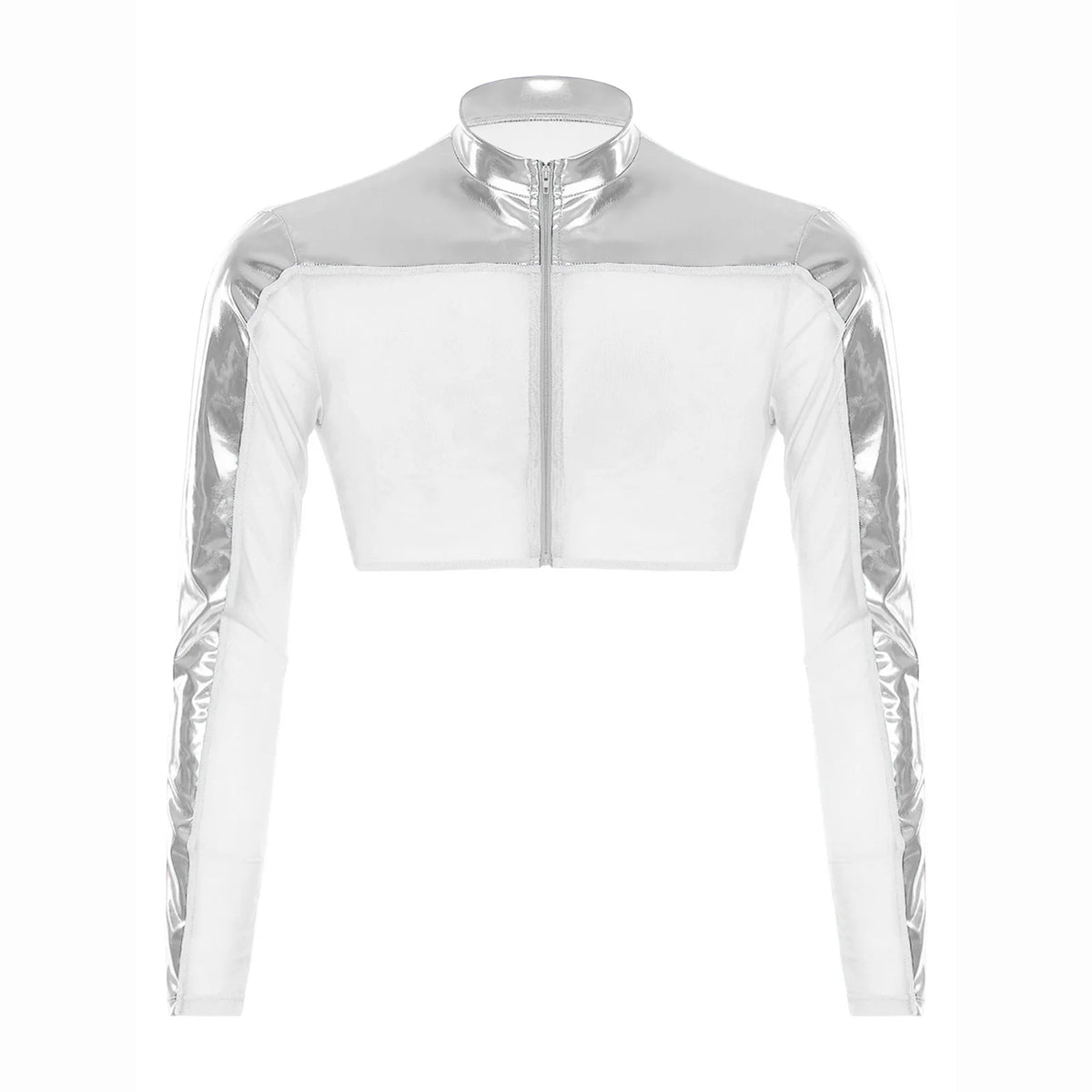 a flat lay of Silver Hyperstrike Crop Jacket - pridevoyageshop.com - gay men's fashion, clubwear, party outfit

