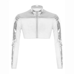 a flat lay of Silver Hyperstrike Crop Jacket - pridevoyageshop.com - gay men's fashion, clubwear, party outfit
