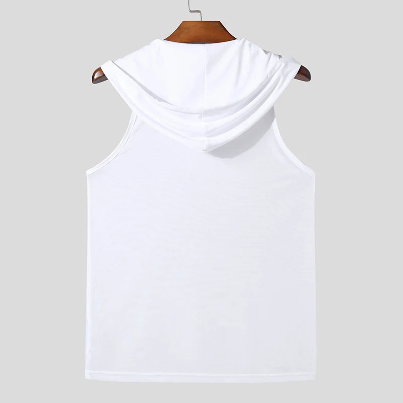 a flat lay of White Pool Boy Hooded Mesh Top - pridevoyageshop.com - gay men's fashion, clubwear, party outfit

