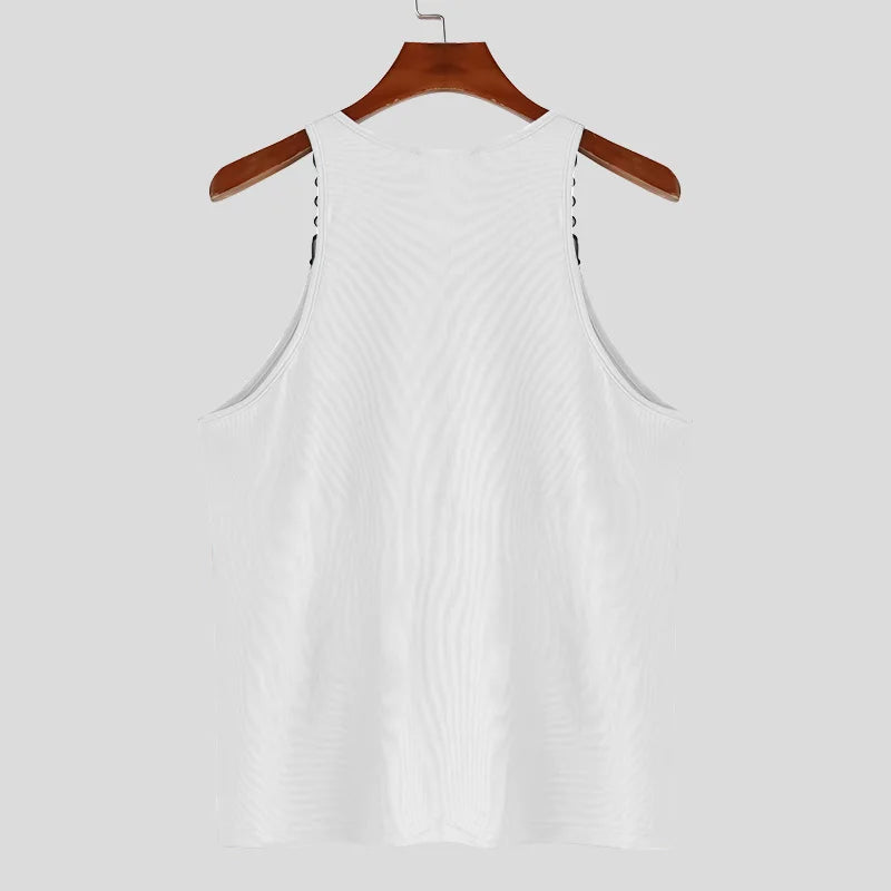 a flat lay of White Pull Me Closer Chain Strap Tank - pridevoyageshop.com - gay men's fashion, clubwear, party outfit
