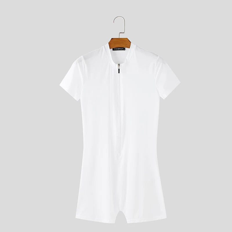 a flat lay of White Ramrod V‑Zip Bodysuit - pridevoyageshop.com - gay men's lingerie, bodywear, fetish wear
