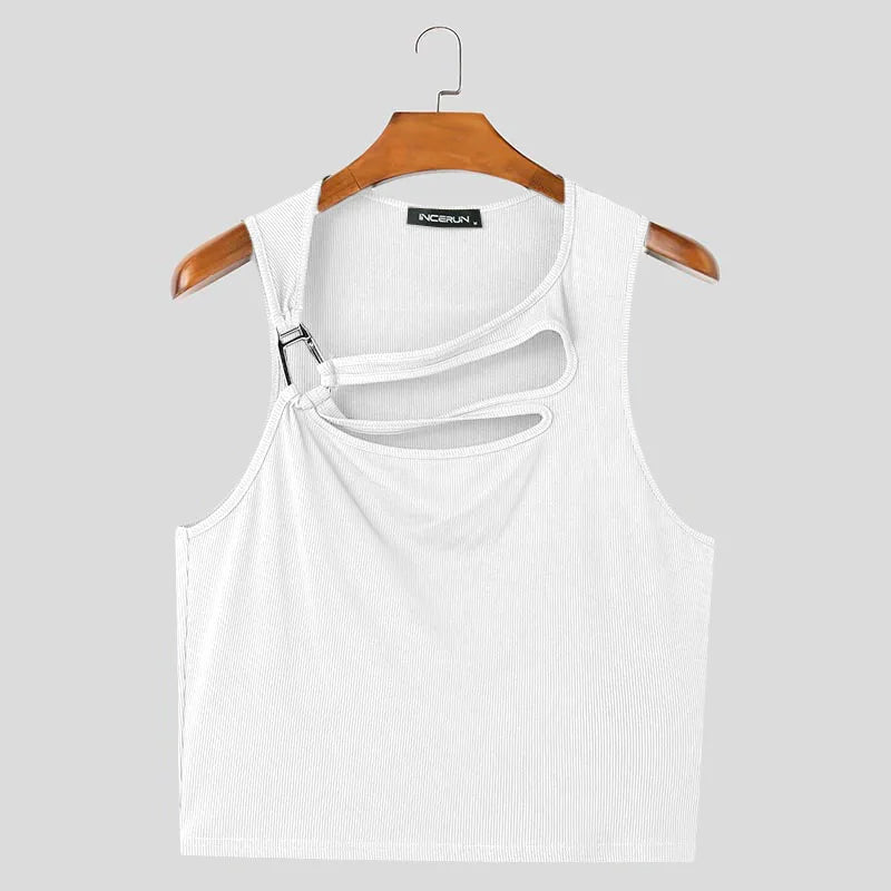 a flat lay of White Runway Brat Ribbed Crop - pridevoyageshop.com - gay men's fashion, clubwear, party outfit

