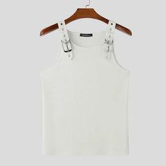 a flat lay of White Warehouse Code Harness Top - pridevoyageshop.com - gay men's harness, fetish gear, rave outfit
